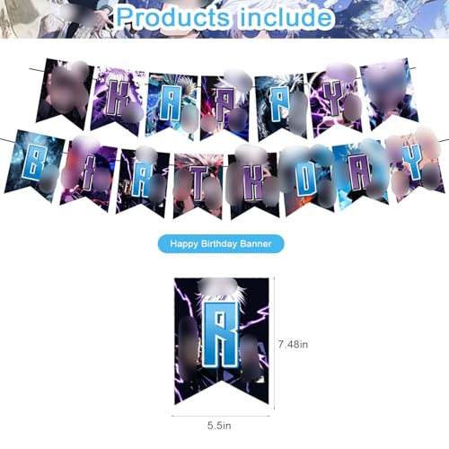 PINUO Anime Theme Birthday Banner, Cake Topper, Latex Balloons, Purple - Image 2