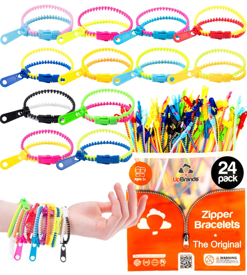 UpBrands 24 Fidget Toys Zipper Bracelets 7.5 Inches, Easter Basket Stuffers, Sensory Toys Bulk Set, Neon Colors, Kit for Birthday, Party Favors for Kids, Easter Egg Fillers - Image 1