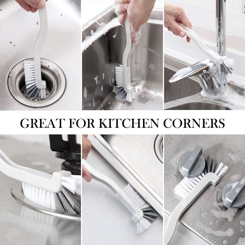 SHUNWEI 2 Pcs Cleaning Brush Small Scrub Brush for Cleaning Sink Scrub Brush with Handle, Bathroom Kitchen Edge Corner Grout Cleaning Brushes for Household Use, Window Track Cleaning Brush - Image 2