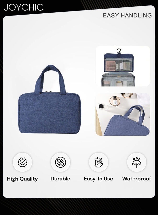Joychic حقيبة مستحضرات تجميل قابلة للطي 4 مرات للسفر للأعمال سعة كبيرة قابلة للتعليق للنساء والرجال حقيبة تخزين متعددة الوظائف مقاومة للماء باللون الأزرق البحري - Image 2