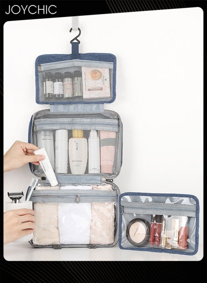 Joychic حقيبة مستحضرات تجميل قابلة للطي 4 مرات للسفر للأعمال سعة كبيرة قابلة للتعليق للنساء والرجال حقيبة تخزين متعددة الوظائف مقاومة للماء باللون الأزرق البحري - Image 4