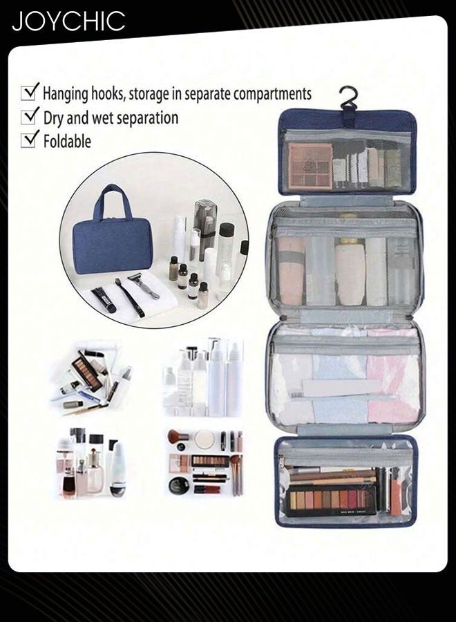 Joychic حقيبة مستحضرات تجميل قابلة للطي 4 مرات للسفر للأعمال سعة كبيرة قابلة للتعليق للنساء والرجال حقيبة تخزين متعددة الوظائف مقاومة للماء باللون الأزرق البحري - Image 1