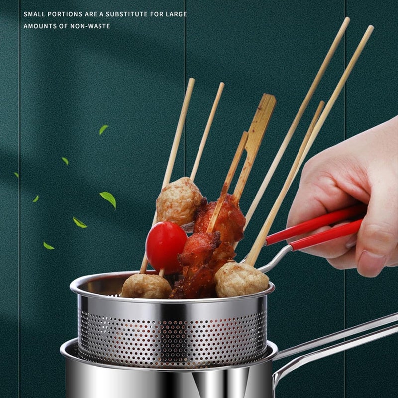 TINKDAS Small Deep Frying Pot with Strainer Basket 1200ml Stainless Steel Pan with Handle Ideal for Frying French FriesChicken WingsShrimpFishBoiling ButterSauceGraviesPasta1Piece - Image 4