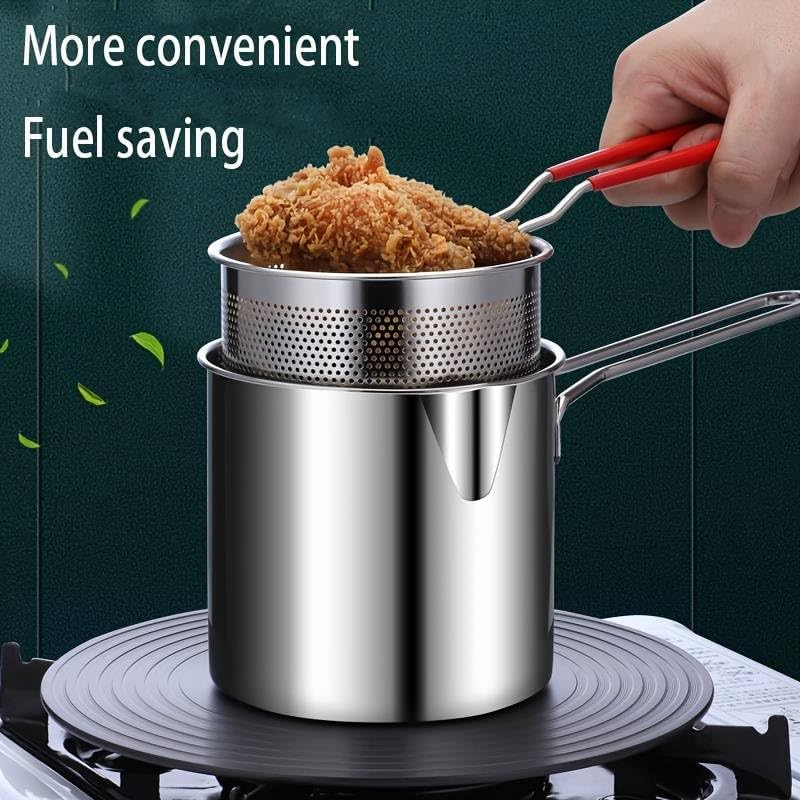 TINKDAS Small Deep Frying Pot with Strainer Basket 1200ml Stainless Steel Pan with Handle Ideal for Frying French FriesChicken WingsShrimpFishBoiling ButterSauceGraviesPasta1Piece - Image 3