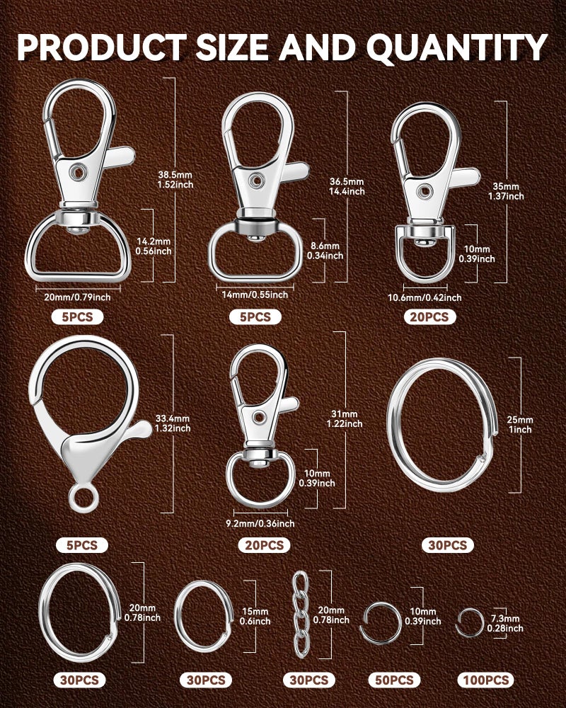 FIVEIZERO 325PCS FIVEIZERO Keychain Making Kit - Keychain Clip with Key Ring, Lobster Claw Clasp, Swivel Snap Hook, Jumprings & Extender Chain for Crafts, DIY Projects & Purse Making Supplies - Image 2