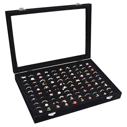 Vicoter Rings Organizer Tray 100 Slot Velvet Ring Earring Storage Box TranSparent Cover Jewelry Store Ring Display Box Jewelry Display Cabinet for Girl Wife Mother - Image 1
