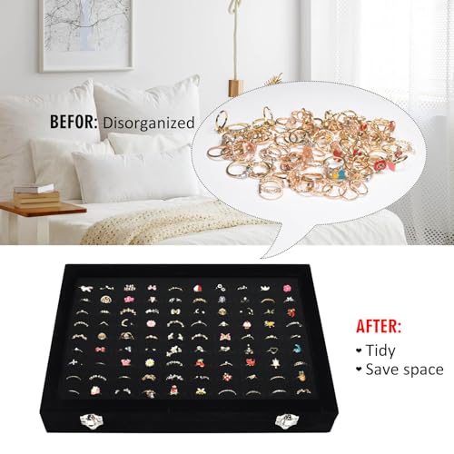Vicoter Rings Organizer Tray 100 Slot Velvet Ring Earring Storage Box TranSparent Cover Jewelry Store Ring Display Box Jewelry Display Cabinet for Girl Wife Mother - Image 5