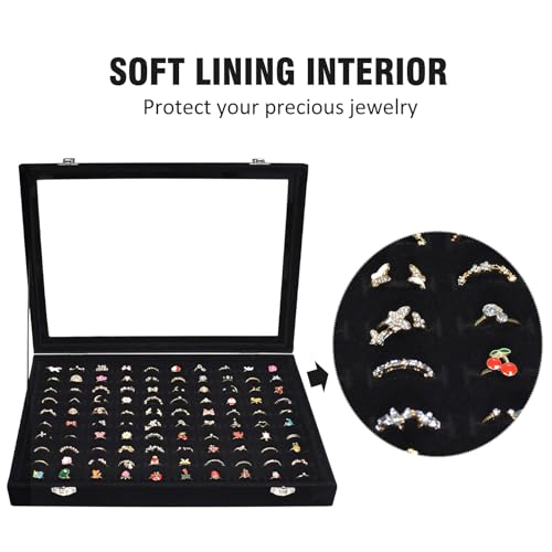 Vicoter Rings Organizer Tray 100 Slot Velvet Ring Earring Storage Box TranSparent Cover Jewelry Store Ring Display Box Jewelry Display Cabinet for Girl Wife Mother - Image 3