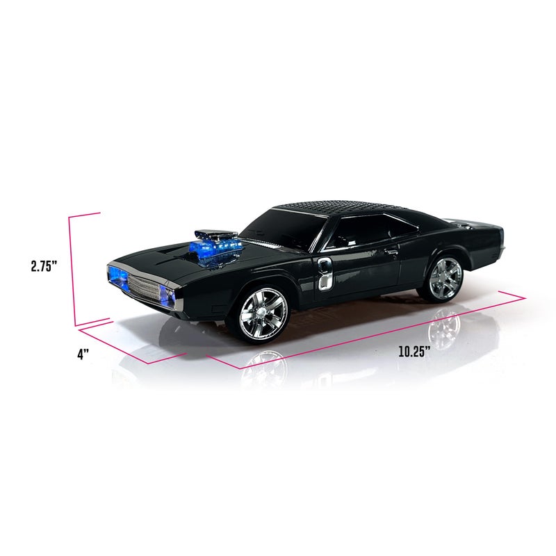 QFX Bluetooth 1968 Retro Muscle Car Replica Speaker, Dual 2-inch Speakers, Hands Free Link, Built-in Microphone, FM Radio and LED Party Lights, Black - BT-1968-BLK - Image 2