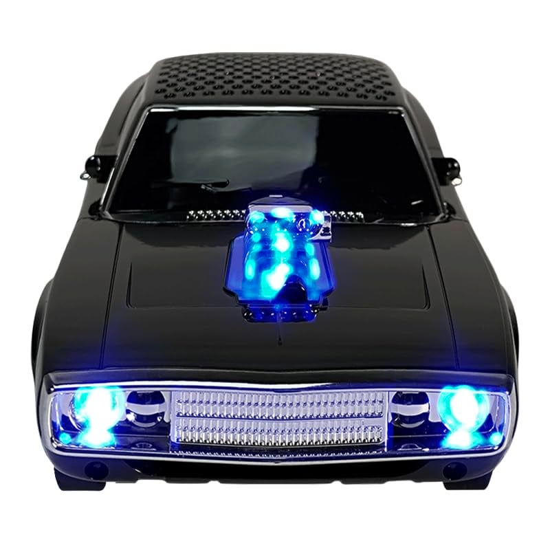 QFX Bluetooth 1968 Retro Muscle Car Replica Speaker, Dual 2-inch Speakers, Hands Free Link, Built-in Microphone, FM Radio and LED Party Lights, Black - BT-1968-BLK - Image 1