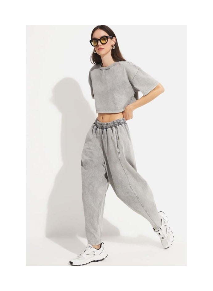 جون طقم كروب توب وبنطلون بياقة دائرية - Image 1