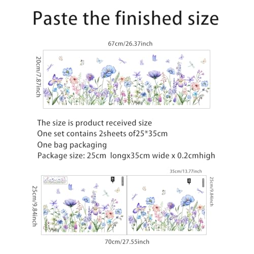 Incholl 2 Pieces Purple Flowers Wall Decals Vinyl Purple Flowers Wall Stickers Removable Floral Art Murals Peel and Stick Colorful Decor for Girls Bedroom Living Room Nursery - Image 2