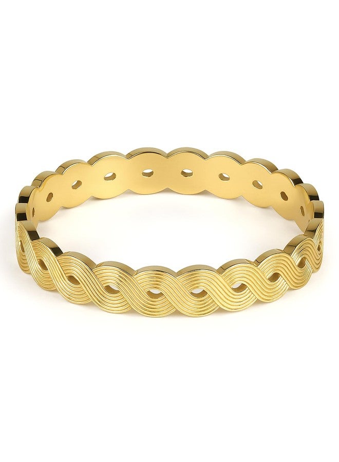 Karatcart Bohey Elegant Gold-Plated Textured Bangle with Wave Design for Women - Image 1