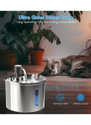 Stainless Steel Cat Water Fountain Automatic Pet Fountain Water Bowl Dog Drinking Dispenser with Water Level Window Pet Water Fountain Dog Water Dispenser - view 3