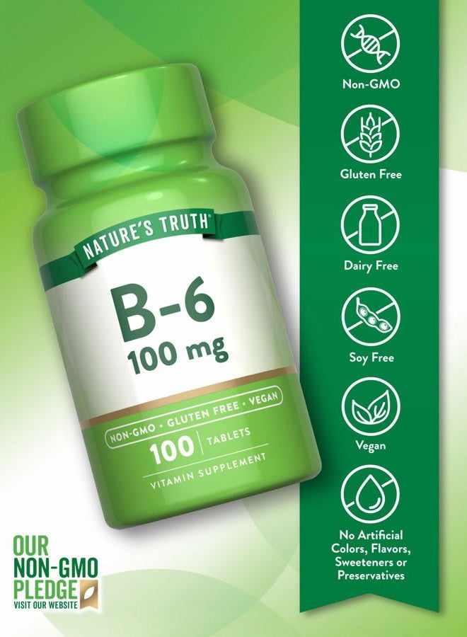USAGA Vitamin B6 | 100mg | 100 Tablets | Pyridoxine Hydrochloride | Vegan, Non-GMO & Gluten Free Supplement - Image 3