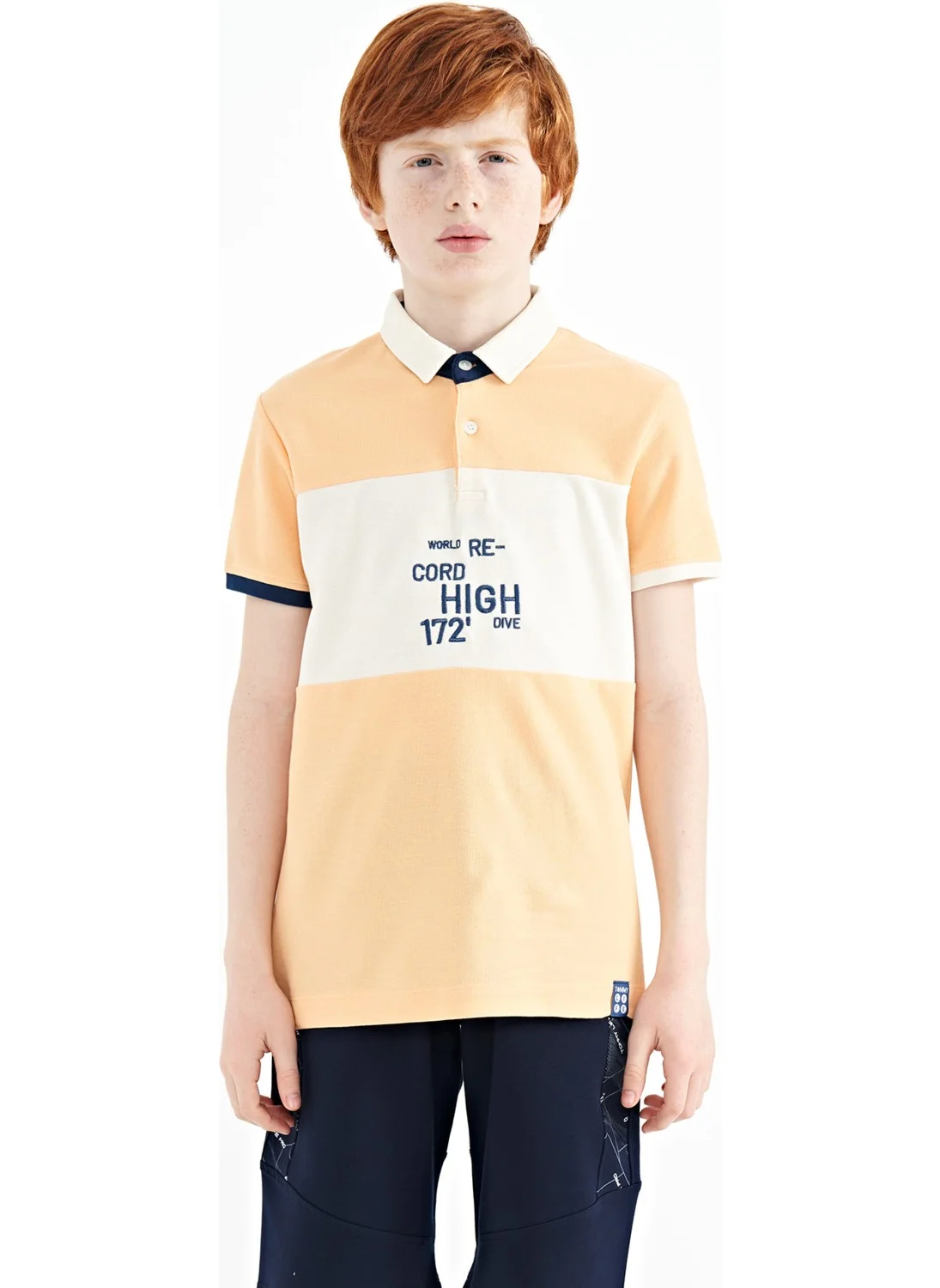 Tommy Life Melon Color Transitional Embroidery Detailed Standard Pattern Polo Collar Boy's T-Shirt - 11110