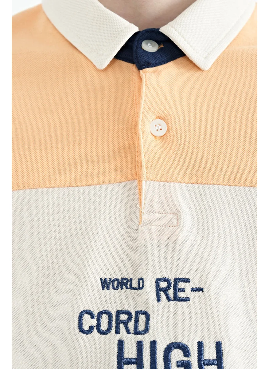 Tommy Life Melon Color Transitional Embroidery Detailed Standard Pattern Polo Collar Boy's T-Shirt - 11110
