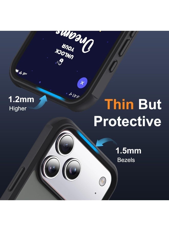 جراب متوافق مع iPhone 17 Pro Max مع حامل مغناطيسي غير مرئي، جراب شفاف بدرجة عسكرية لهاتف iPhone 17 ProMax مقاس 6.9 بوصة [متوافق مع Mag-Safe] [شعور قبضة رائع]، أسود - Image 3