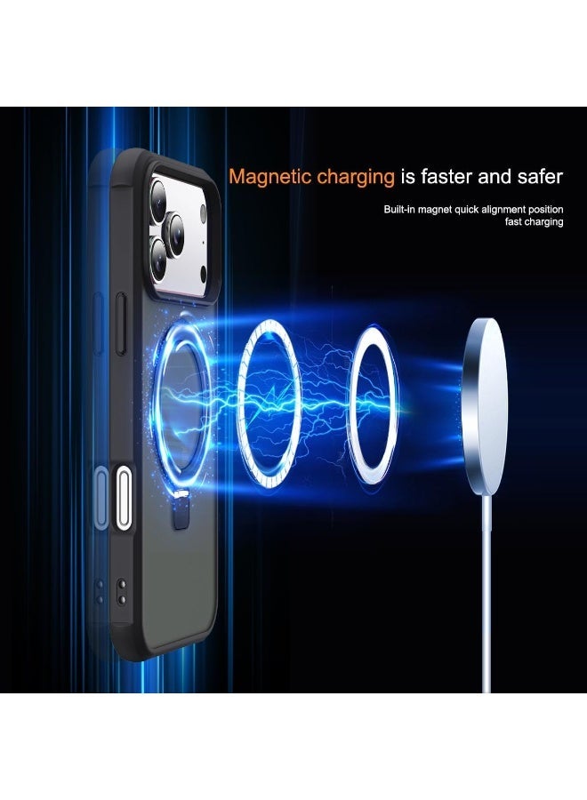 جراب متوافق مع iPhone 17 Pro Max مع حامل مغناطيسي غير مرئي، جراب شفاف بدرجة عسكرية لهاتف iPhone 17 ProMax مقاس 6.9 بوصة [متوافق مع Mag-Safe] [شعور قبضة رائع]، أسود - Image 5