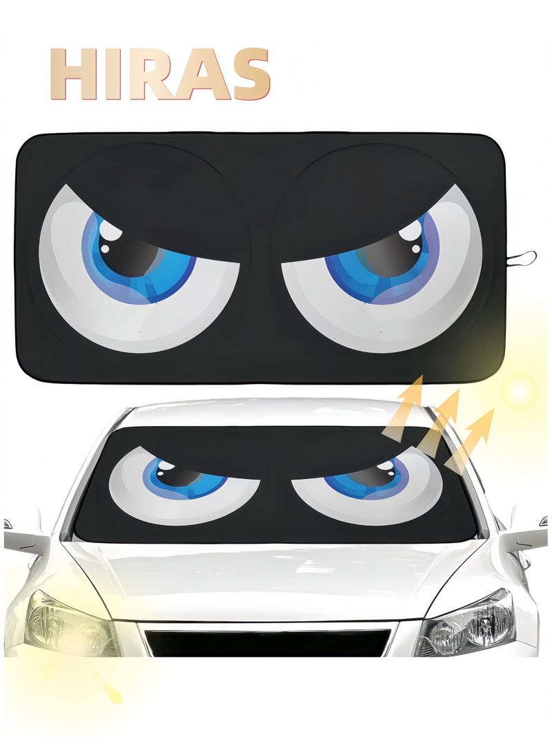Hiras Car Windshield Sun Shade, Car Sun Shade Funny Car Eyes Sun Visor for Car Front Windshield, Foldable with Storage Pouch,UV Protection Keep Vehicle Cooler 150cm*70cm -Blue - Image 1