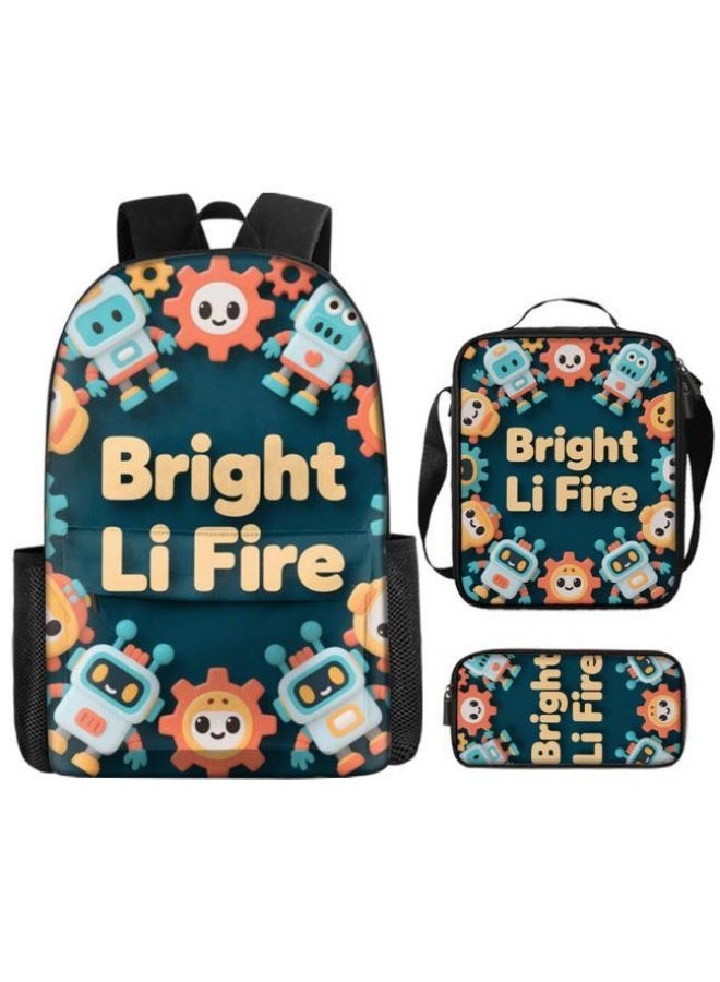 Bright Li Fire Three-piece set of cartoon bags, easily cope with various occasions (students, children, friends' outings, mountain climbing, schooling, etc.) | Backpack + hand-held + stationery bag | School season/holiday gifts - 81 - Image 5