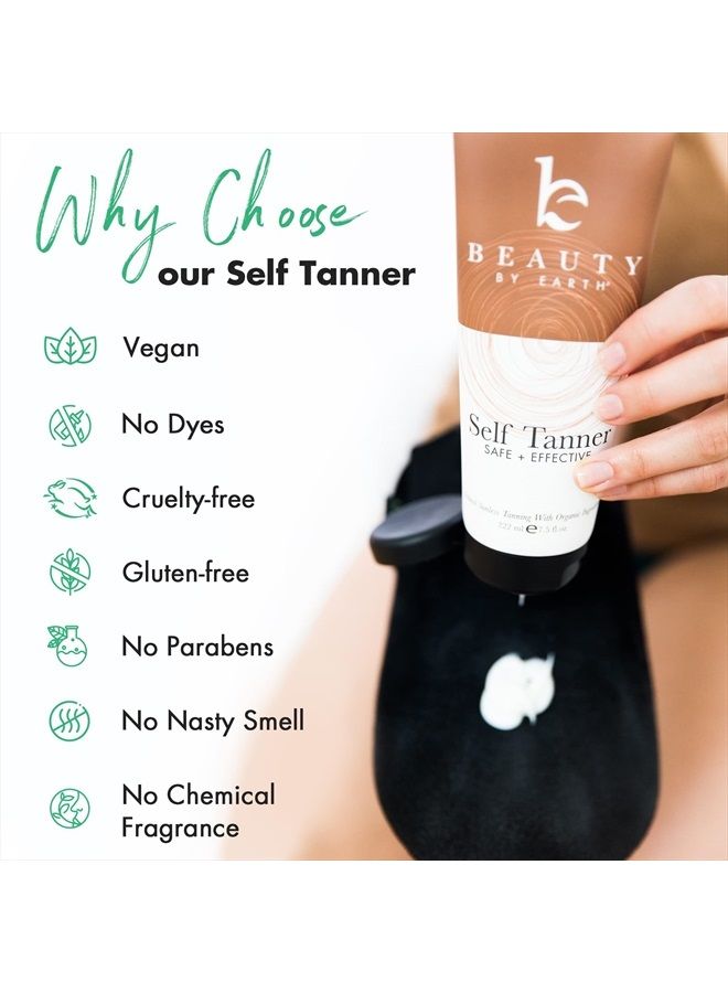 Beauty by Earth Self Tanning Bundle - Sunless Tanning Lotion Best Sellers with Self Tanning Mitt, Exfoliating Glove and Face Tanner Mitt, Best Self Tanner for Face and Body Kit for Streak Free, Sunless Tanner Results - Image 2