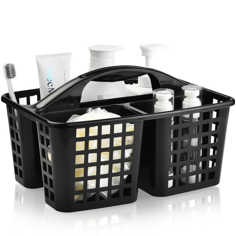 ALINK Plastic Shower Caddy Basket with Compartments Portable Divided Cleaning Supply Storage Organizer with Handle for College Dorm Bathroom  Black