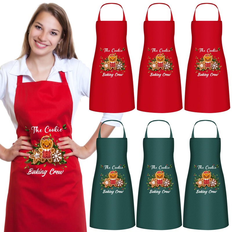 Jecery Kitchen Apron Merry Christmas Apron for Women Cute Washable Xmas Cooking Costume Accessories6 PcsGingerbread - Image 2