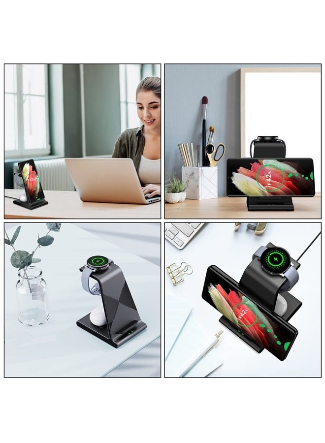 Wireless Charger Samsung, 3 in 1 Wireless Charging Station for Galaxy S23 Ultra S22 Z Fold 4 Z Flip4 S21, Samsung Watch Charger for Galaxy Watch 5 Pro 4 3 Active 2, Galaxy Buds 2 Pro (Black)