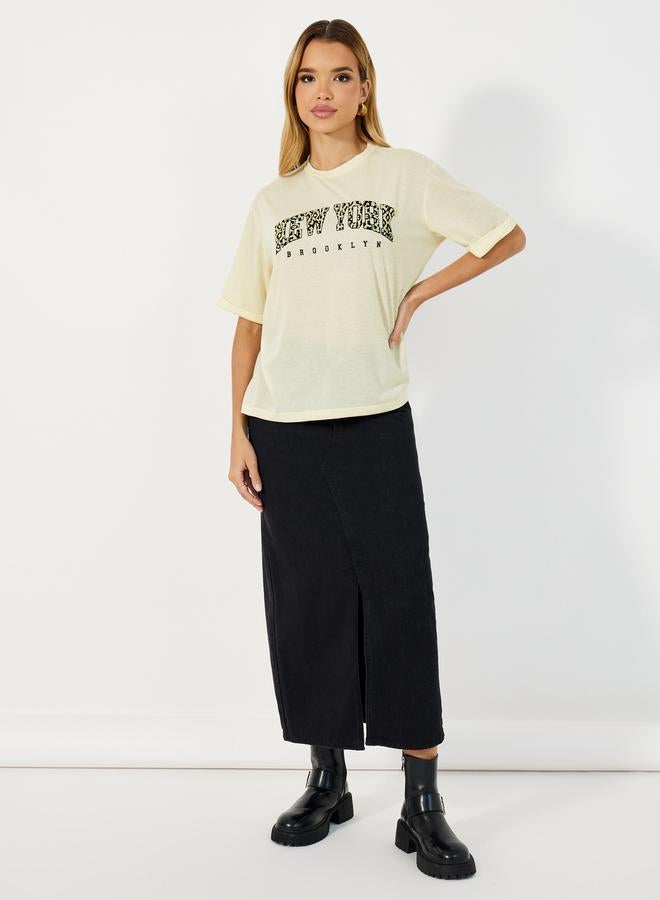 Styli Slogan Print Short Sleeves Boxy Fit T-shirtâ€‹  - Image 2