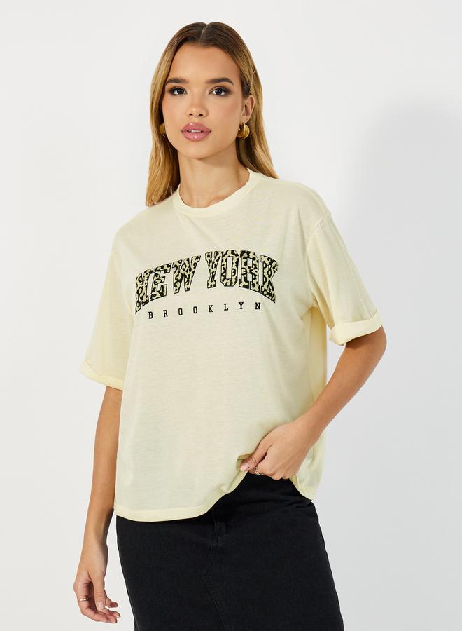 Styli Slogan Print Short Sleeves Boxy Fit T-shirtâ€‹  - Image 1