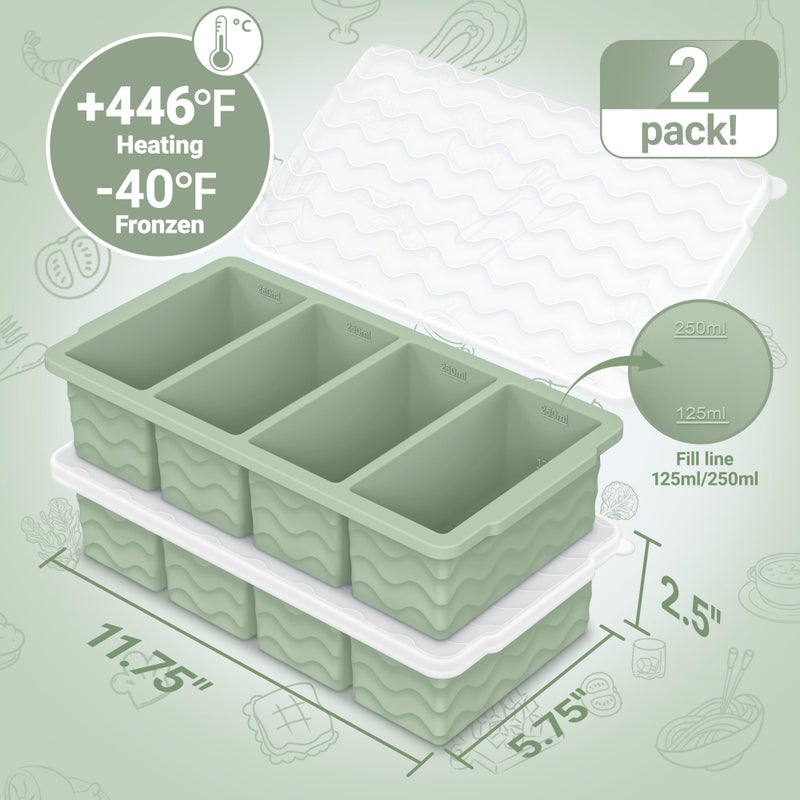 Doasuwish Silicone Freezer Tray for Soup with Lid â€“ 1-Cup Soup Container Cube Style Ice Cube Trays for Freezer, Meal Prep & Food Storage, Freeze 250mL/125mL Portions â€“ 2 Pack - Image 2