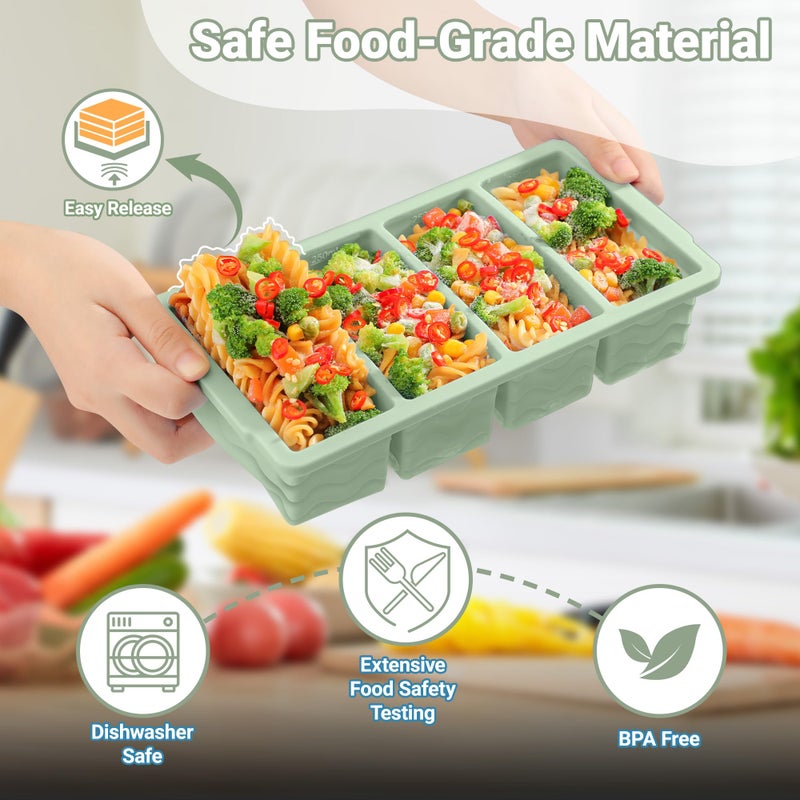 Doasuwish Silicone Freezer Tray for Soup with Lid â€“ 1-Cup Soup Container Cube Style Ice Cube Trays for Freezer, Meal Prep & Food Storage, Freeze 250mL/125mL Portions â€“ 2 Pack - Image 3