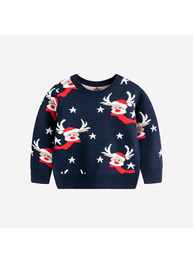 Direct New European And American Christmas Children's Cartoon Sweater Boys And Girls Baby Base Layer Pullover Knitwear