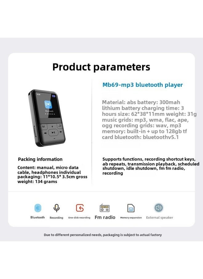 1.5-inch Student Back Clip-on Sports Mp3 Tape Playing Wireless Lossless Bluetooth Music Player-Body Color:Black-Memory Capacity:Built-in 8gb  - Image 4