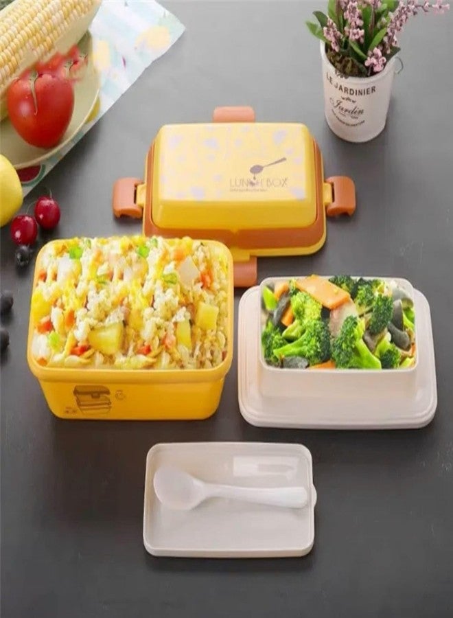 Bluebell Yellow Lunch Box for Kids with Spoon and Fork, Stainless Steel, Bento Lunch Box for Office, School, Men, Women, with Liquid Bowl and Spoon Storage Space. - Image 3