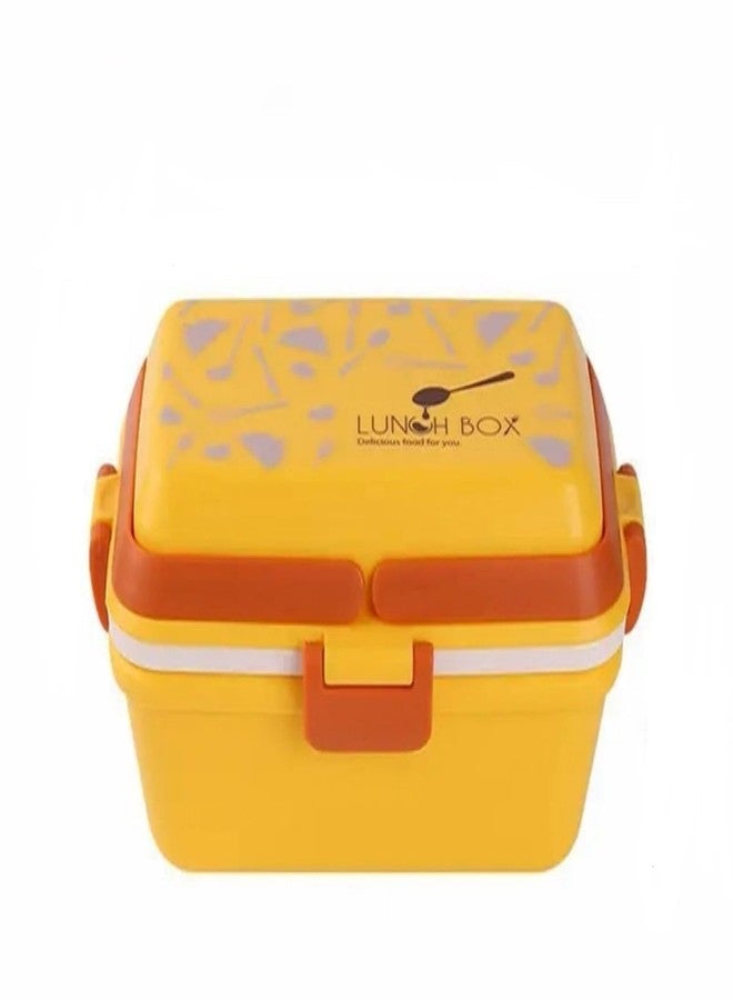 Bluebell Yellow Lunch Box for Kids with Spoon and Fork, Stainless Steel, Bento Lunch Box for Office, School, Men, Women, with Liquid Bowl and Spoon Storage Space. - Image 1