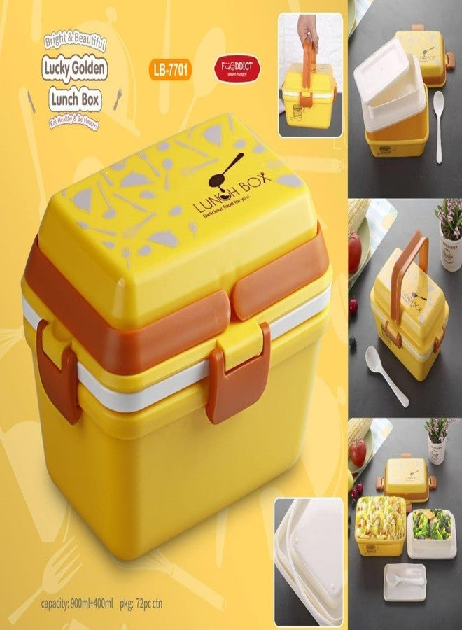 Bluebell Yellow Lunch Box for Kids with Spoon and Fork, Stainless Steel, Bento Lunch Box for Office, School, Men, Women, with Liquid Bowl and Spoon Storage Space. - Image 2