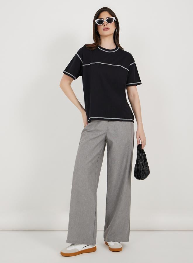 Styli Overlock Seam Round Neck Boxy T-Shirt  - Image 2