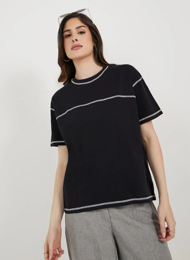Styli Overlock Seam Round Neck Boxy T-Shirt