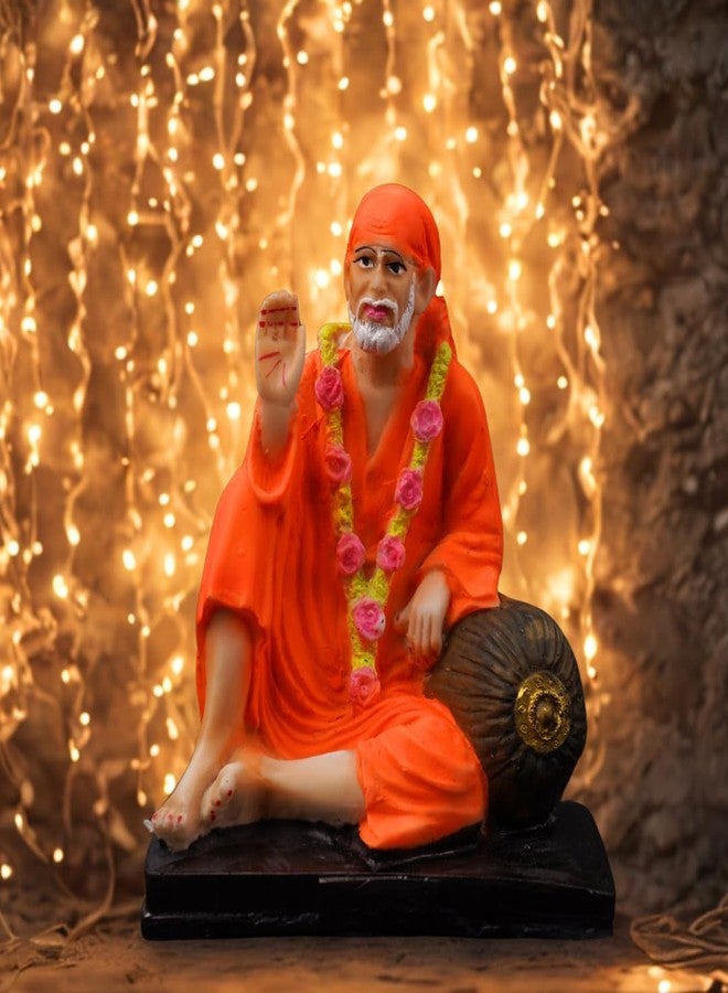 Servdharm Handcrafted Sai Baba Idol Decorative Statues God Idols For Pooja, Gifting & Home Decor, 6 Inches 720 G,Orange - Image 1