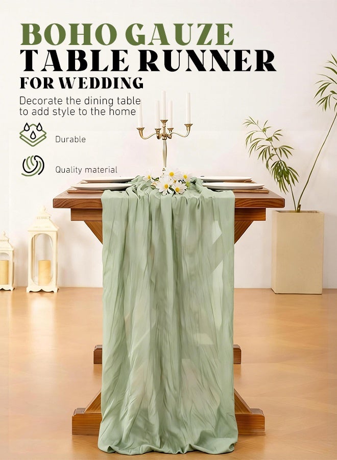 Furlale Boho Cheesecloth Table Runner 90x400cm, Crumpled Gauze Table Decor for Wedding, Bridal Shower, Baby Shower, Birthday & Rustic Party - Image 2