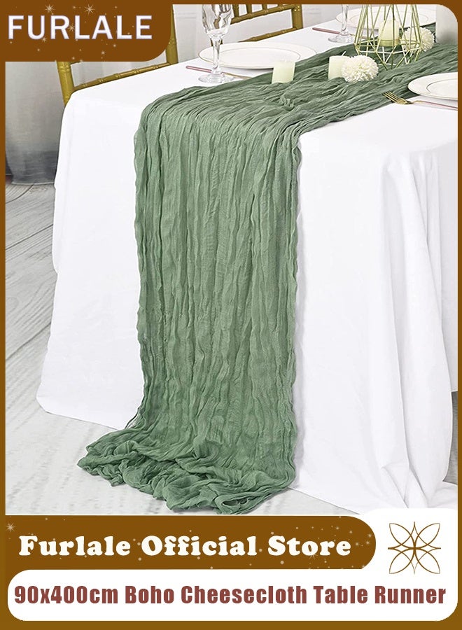 Furlale Boho Cheesecloth Table Runner 90x400cm, Crumpled Gauze Table Decor for Wedding, Bridal Shower, Baby Shower, Birthday & Rustic Party - Image 1