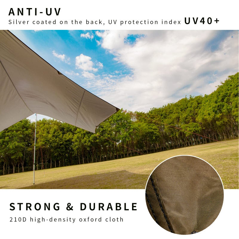 Unigear Unigear Hexagon Hammock Rain Fly,15x14FT/12x10FT Multifunctional Waterproof Camping Tarp,Lightweight and Compact Tent Tarp for Backpacking, Hiking, Traveling (Brown, 15 x 14 ft)  - Image 3