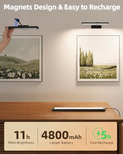 EZVALO Picture Light for Wall 13 Black Rechargeable 4800mAh Battery Lights Wireless with IR Remote Magnetic LED Art Painting Light with 3 Color Temperatures Display for Gallery Living Room - Image 3