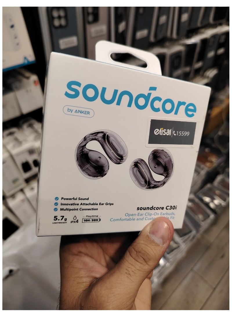 سماعة رأس لاسلكية احدث اصدار ساوندكور c30i مقاومة للماء IPX4 وقت التشغيل:10س بشحنة واحدة، 30س مع علبة الشحن شحن سريع:10م=3س اللون أسود بلوتوث 5.3 اتصال متعدد النقاط - Image 3