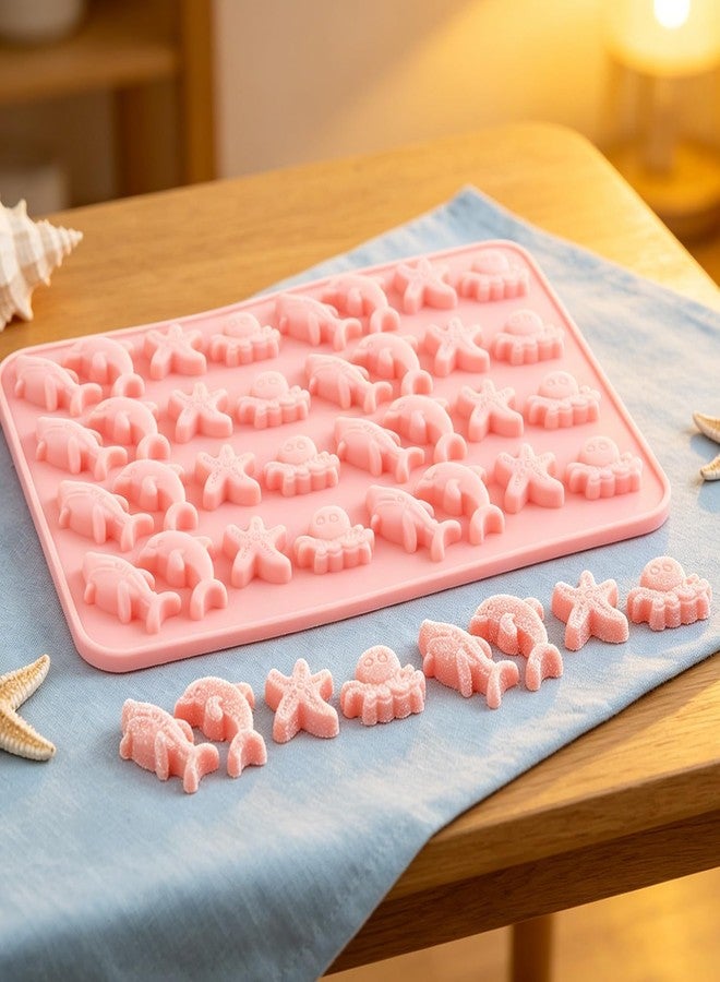 YIMINGMOLD قوالب سيليكون YIMINGMOLD صغيرة الحجم (32 تجويفًا) على شكل حيوانات بحرية، نجم البحر، دولفين، أخطبوط، قرش، لصنع حلوى الجيلي والشوكولاتة - Image 3