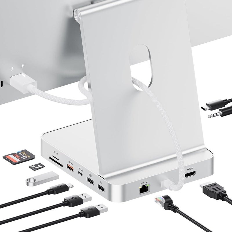 PULWTOP محور USB-C 11 في 1 لـ iMac 24 بوصة 2021 2023 2024 محطة إرساء USB تدعم M.2 SSD (غير مضمنة),ملحقات iMac M1 M3 M4,HDMI 4K,إيثرنت 2.5G,5 منافذ USB A/C 3.2 10 جيجابت في الثانية,SD/TF (فضي) - Image 1