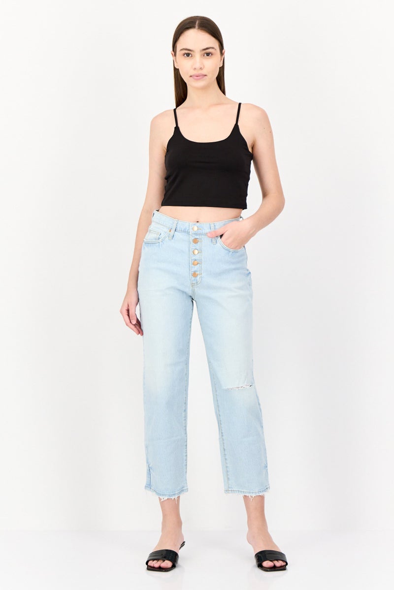 Universal Thread Women Regular Fit Ripped Stretchable Denim Jeans, Light Blue - Image 4