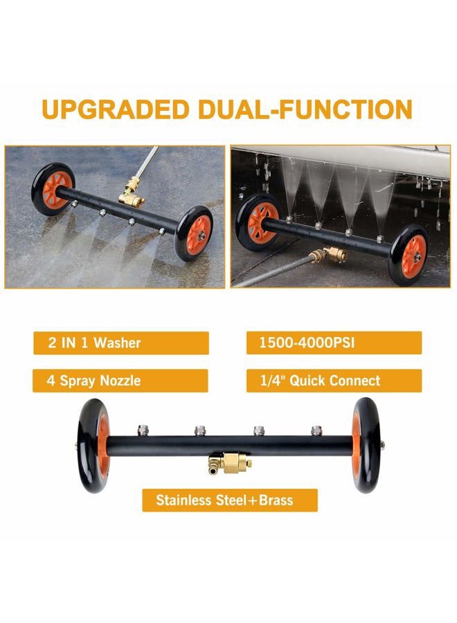 EVEAGE 2-in-1 Undercarriage Pressure Washer Water Broom, 16" Under Car Pressure Washer Attachment with Extensions Wash Mitt, 4000 PSI, Blaze Orange - Image 2